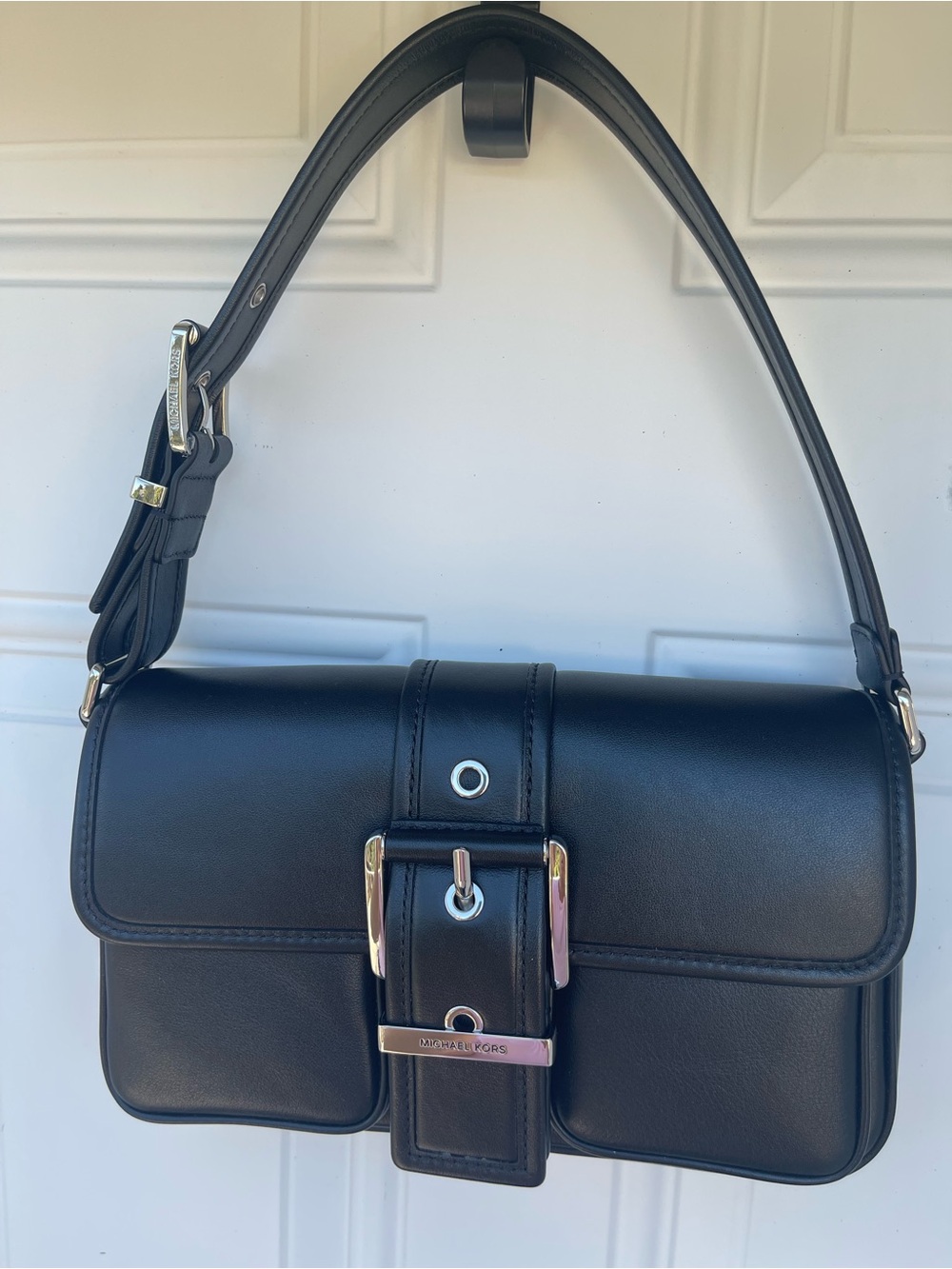 Michael Kors Colby Black Leather Buckle Shoulder Bag NWOT